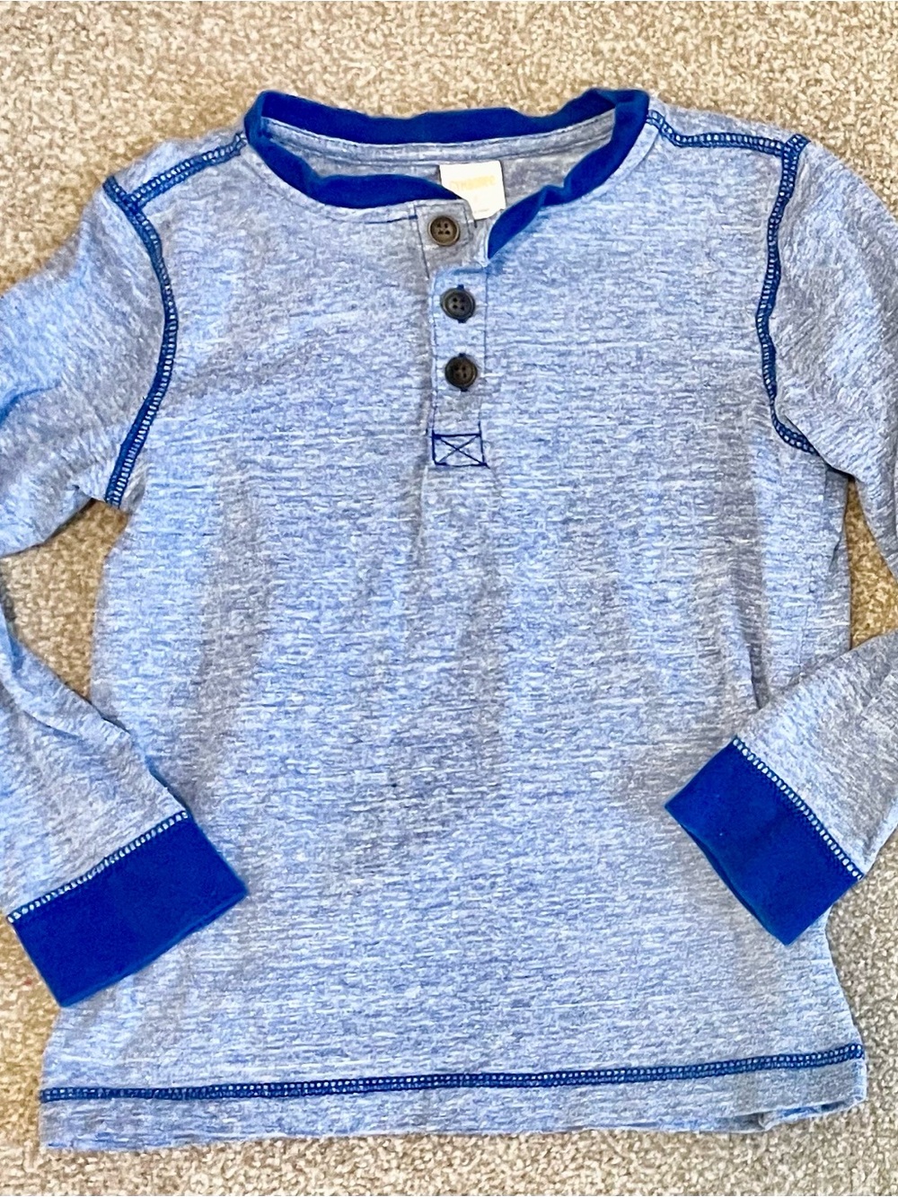 Cat & Jack Light Blue Long-Sleeve Henley with Royal Blue Trim